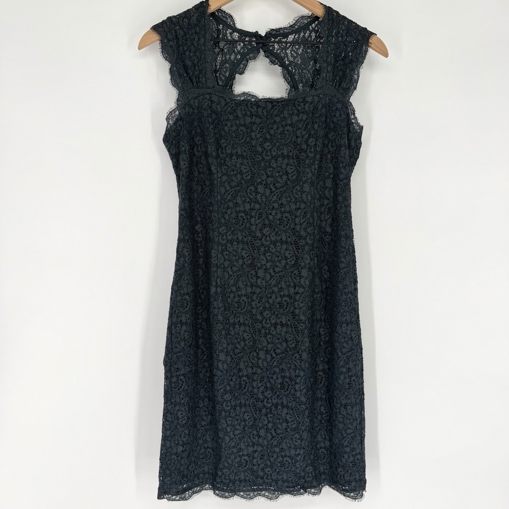 Adrianna‎ Papell Floral Lace Sheath Dress Size 8 Black Cocktail Formal Keyhole
